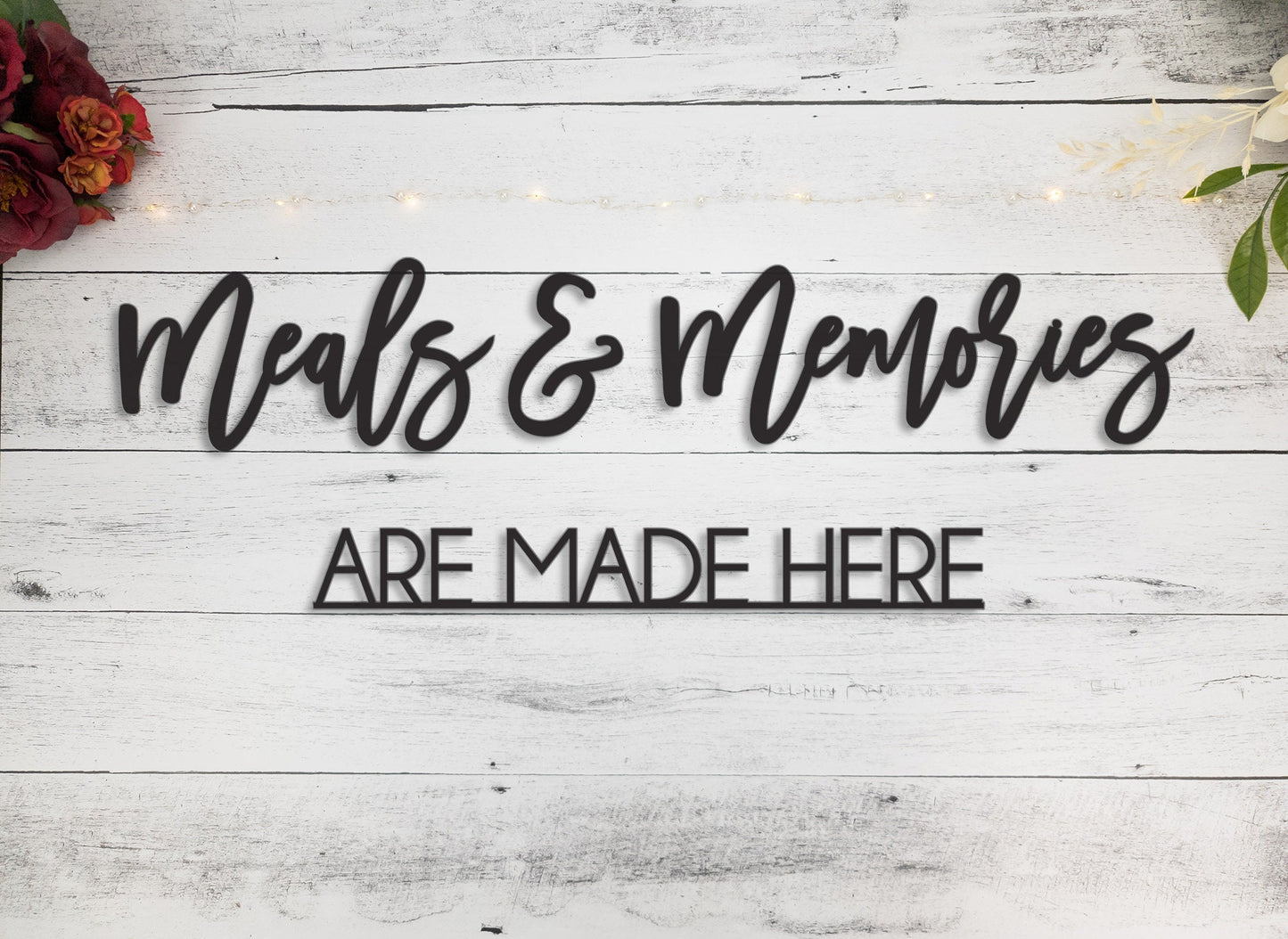 Meals and Memories Are Made Here Sign, Custom Dining Room Sign Decor, Wood Word Cutout Phrase for family kitchen sign, Gift for Mom, Grandma