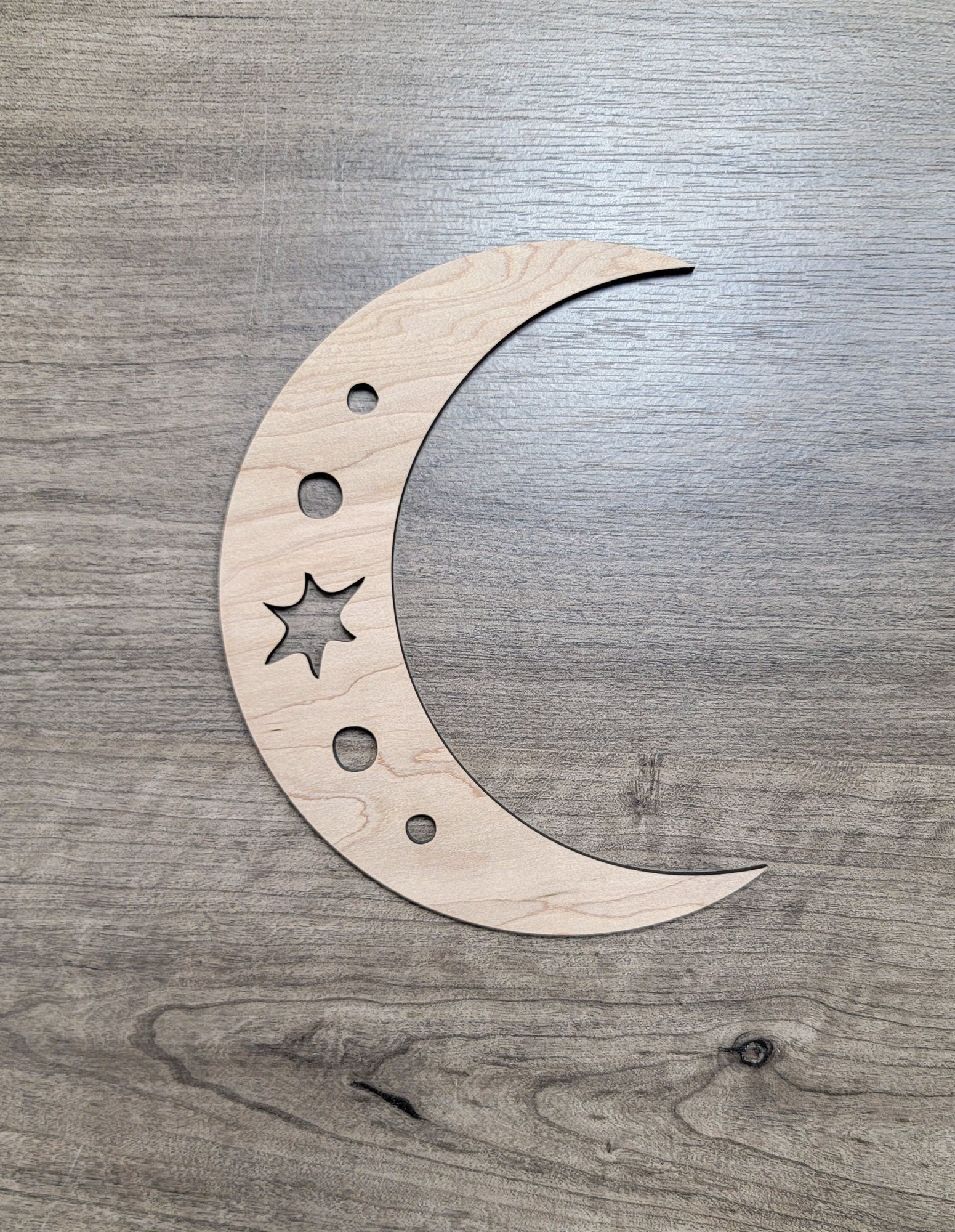 Crescent Moon & Star Wood Shape Sign, Wooden Moon Shape Blank, Unfinished Cut out, Crafts DIY for Sign Making, Boho Decor theme Natural 001