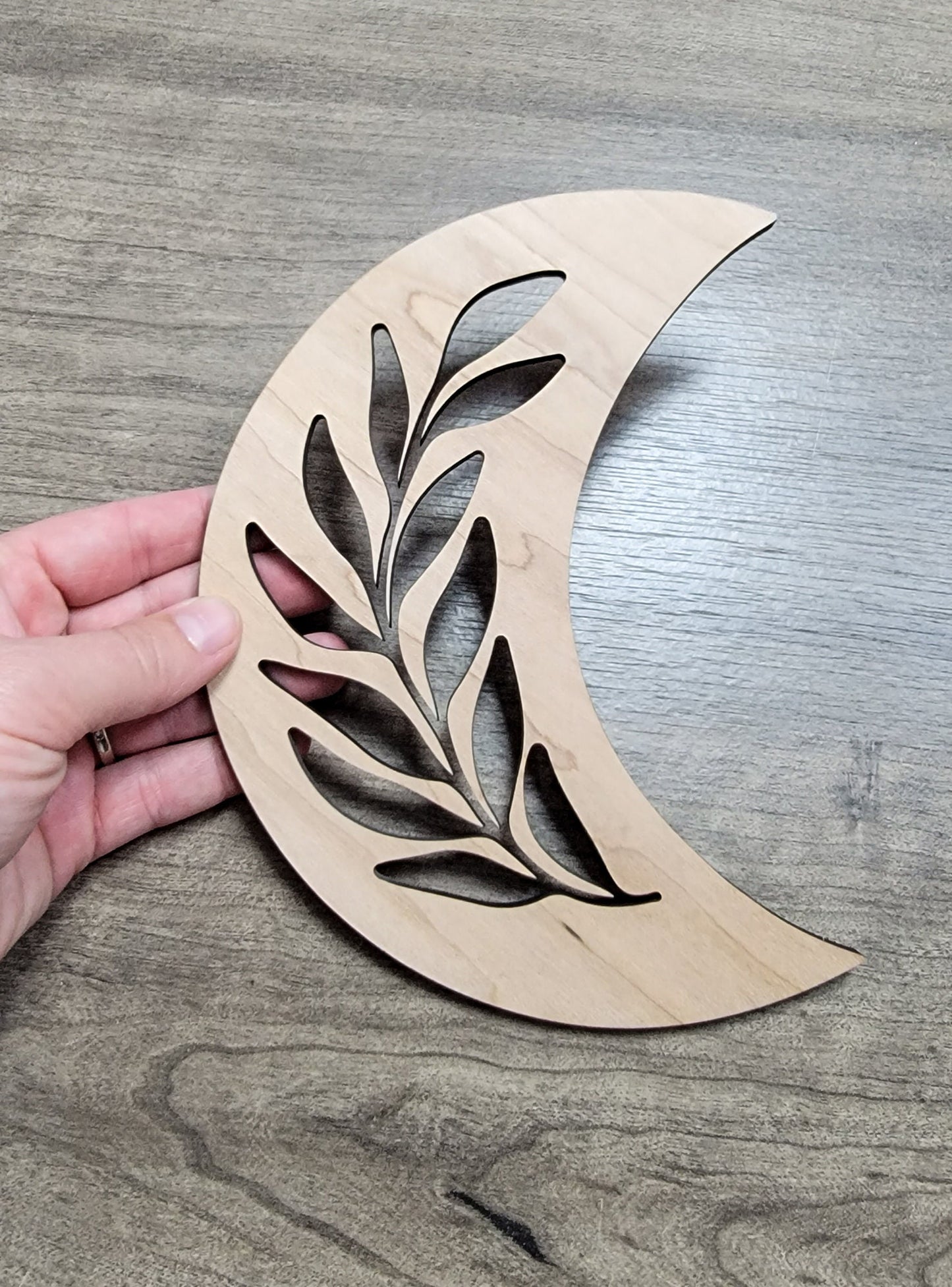 Crescent Moon + Leaf Wood Shape Sign, Wooden Moon Shape Blank, Unfinished Cut out, Crafts DIY for Sign Making, Boho Decor theme Natural 004