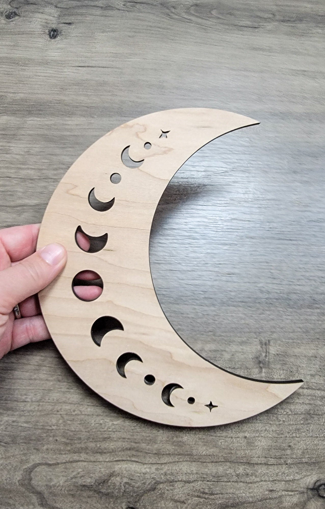 Crescent Moon Phase Wood Shape Sign, Wooden Moon Shape Blank, Unfinished Cut out, Crafts DIY for Sign Making, Boho Decor theme Natural 002