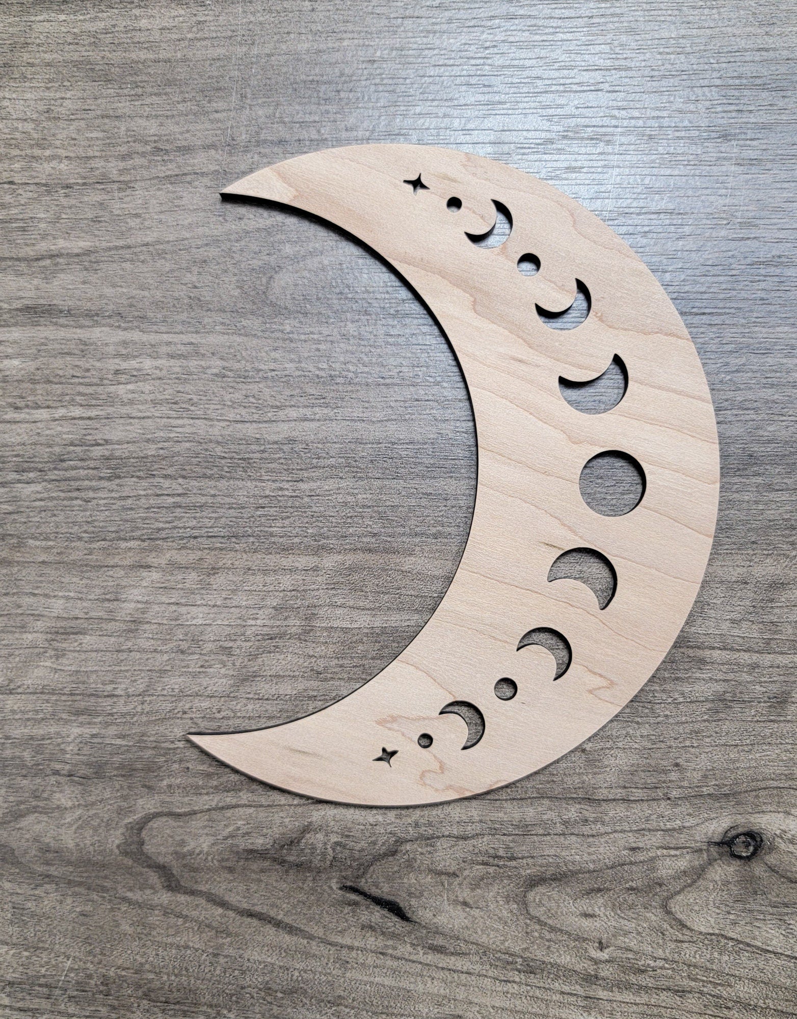 Crescent Moon Phase Wood Shape Sign, Wooden Moon Shape Blank, Unfinished Cut out, Crafts DIY for Sign Making, Boho Decor theme Natural 002