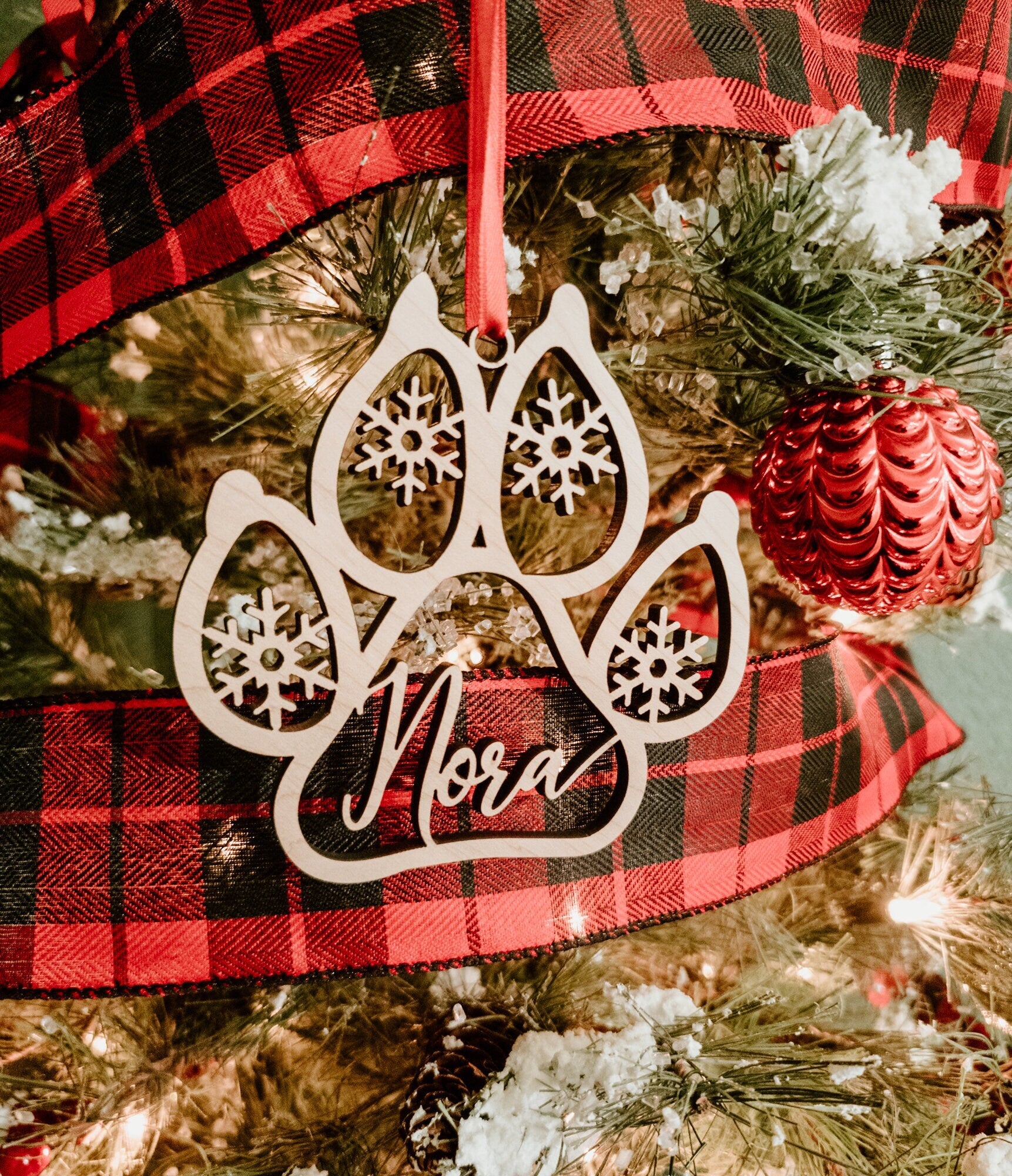 Custom Pet Paw Print Christmas Ornament, Personalized Dog Print Ornament, Wooden PawPrint Ornament, Cat / Dog Stocking Name Tag Gift for pet