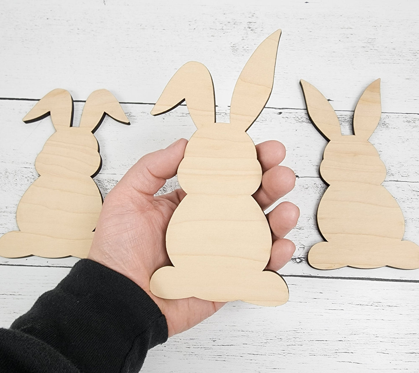 Easter Bunny Trio Wood Shapes, Wooden Rabbit Blank, Unfinished Cut out, Shapes for Crafts DIY Blank, Spring Sign Making, Easter Sign making