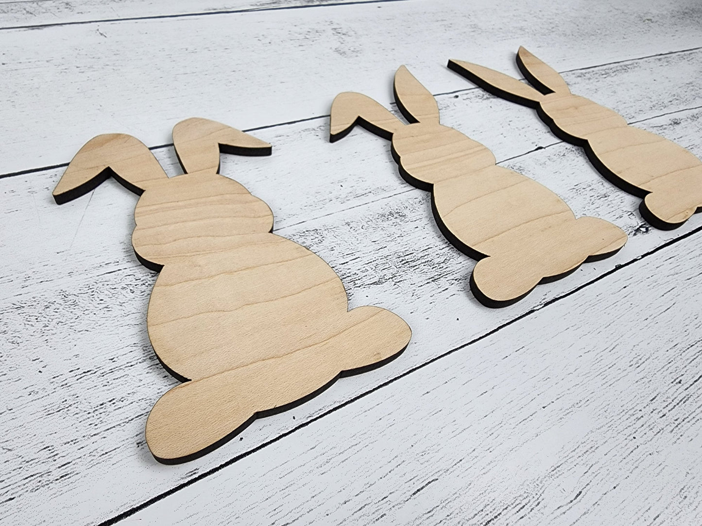 Easter Bunny Trio Wood Shapes, Wooden Rabbit Blank, Unfinished Cut out, Shapes for Crafts DIY Blank, Spring Sign Making, Easter Sign making