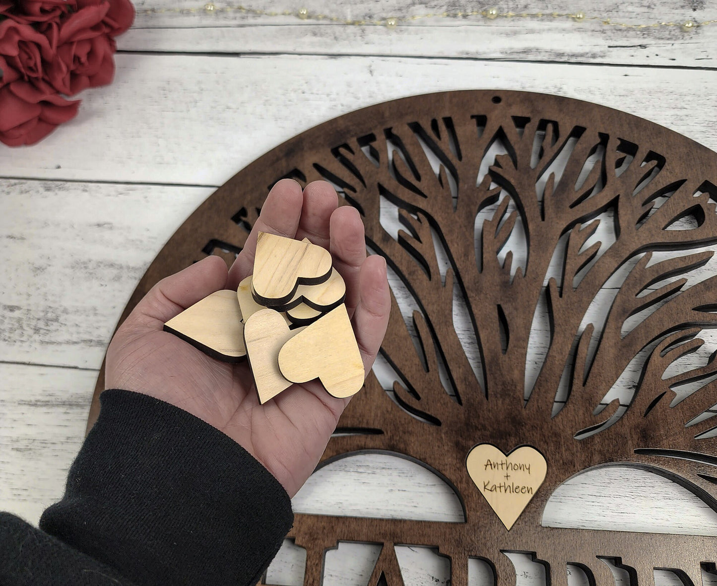 Tree Of Life Wood Sign, Custom Wall Art with Family Tree with Last Name, Wooden Circle with Tree, Roots, Heart, Mothers or Fathers Day Gift