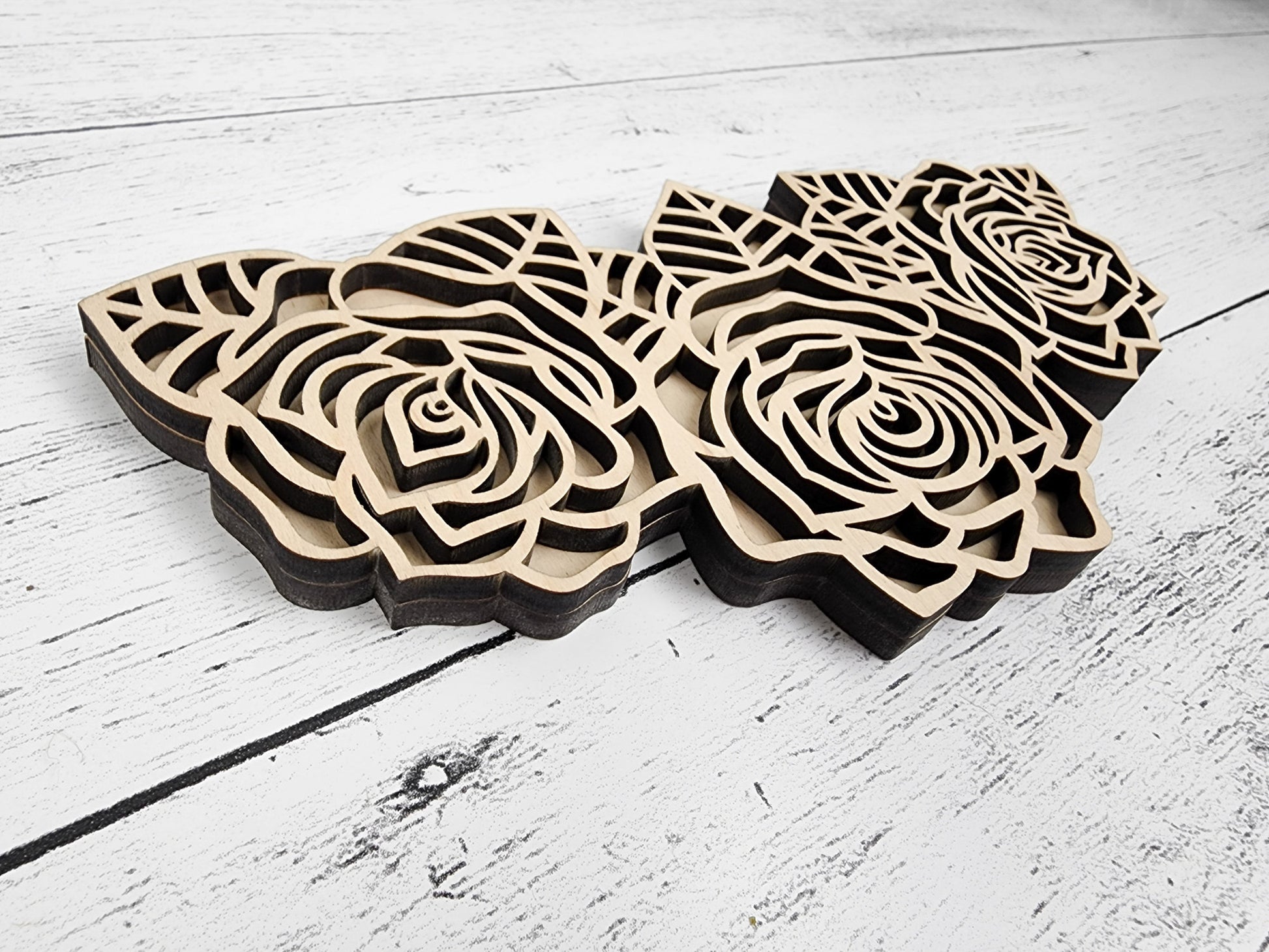Wood Flowers Rose Cut out, Floral & leaves shapes, Wooden floral pattern for signs, flowery blanks for crafts, unfinished DIY, sign making