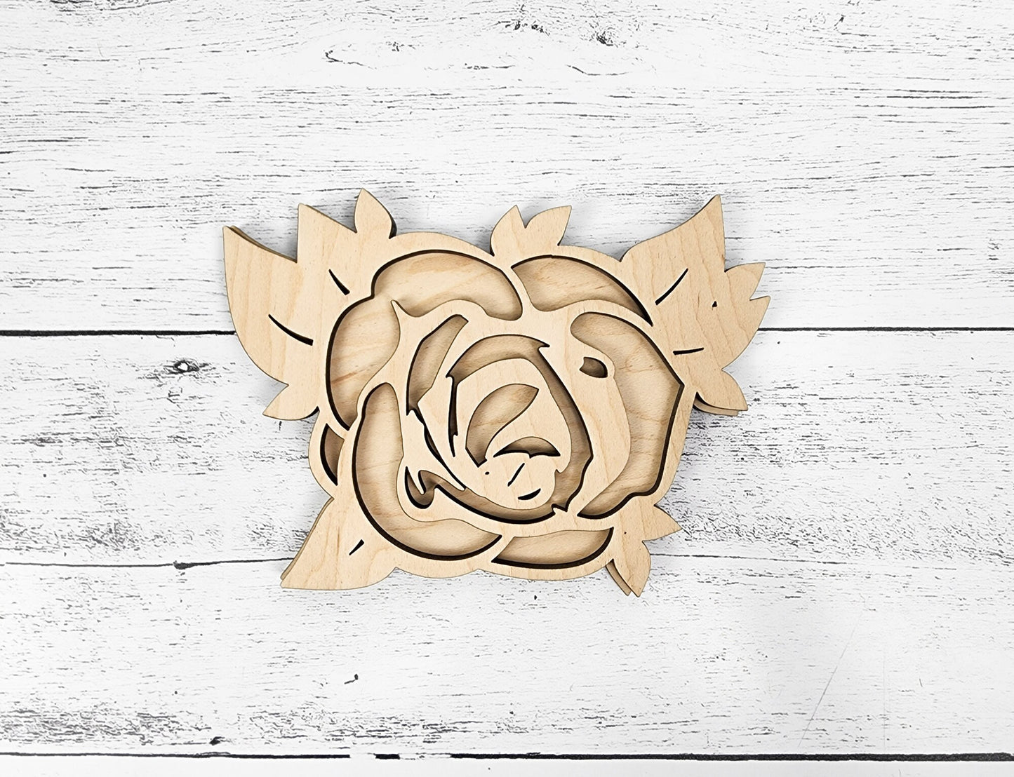 Wood Flower Rose Cut out with petals, Flower shapes, Wooden floral pattern for signs, flowery blanks for crafts, unfinished DIY, sign making