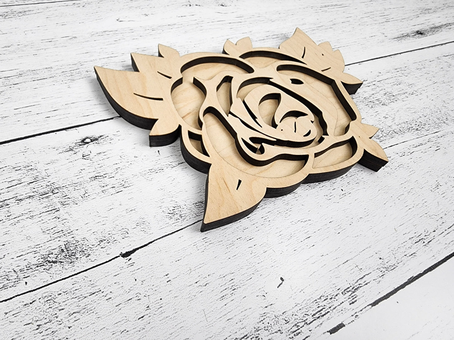 Wood Flower Rose Cut out with petals, Flower shapes, Wooden floral pattern for signs, flowery blanks for crafts, unfinished DIY, sign making