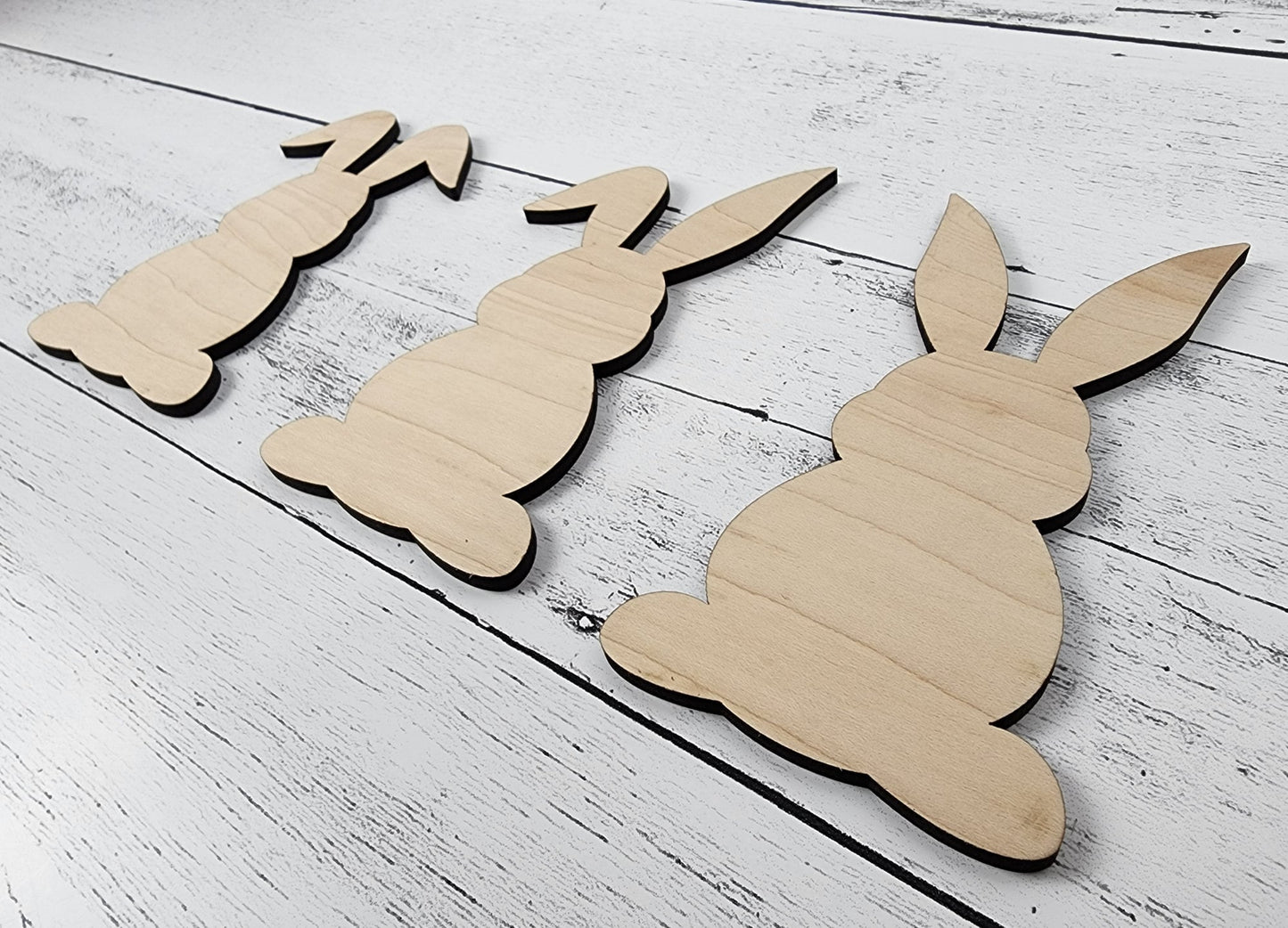 Easter Bunny Trio Wood Shapes, Wooden Rabbit Blank, Unfinished Cut out, Shapes for Crafts DIY Blank, Spring Sign Making, Easter Sign making