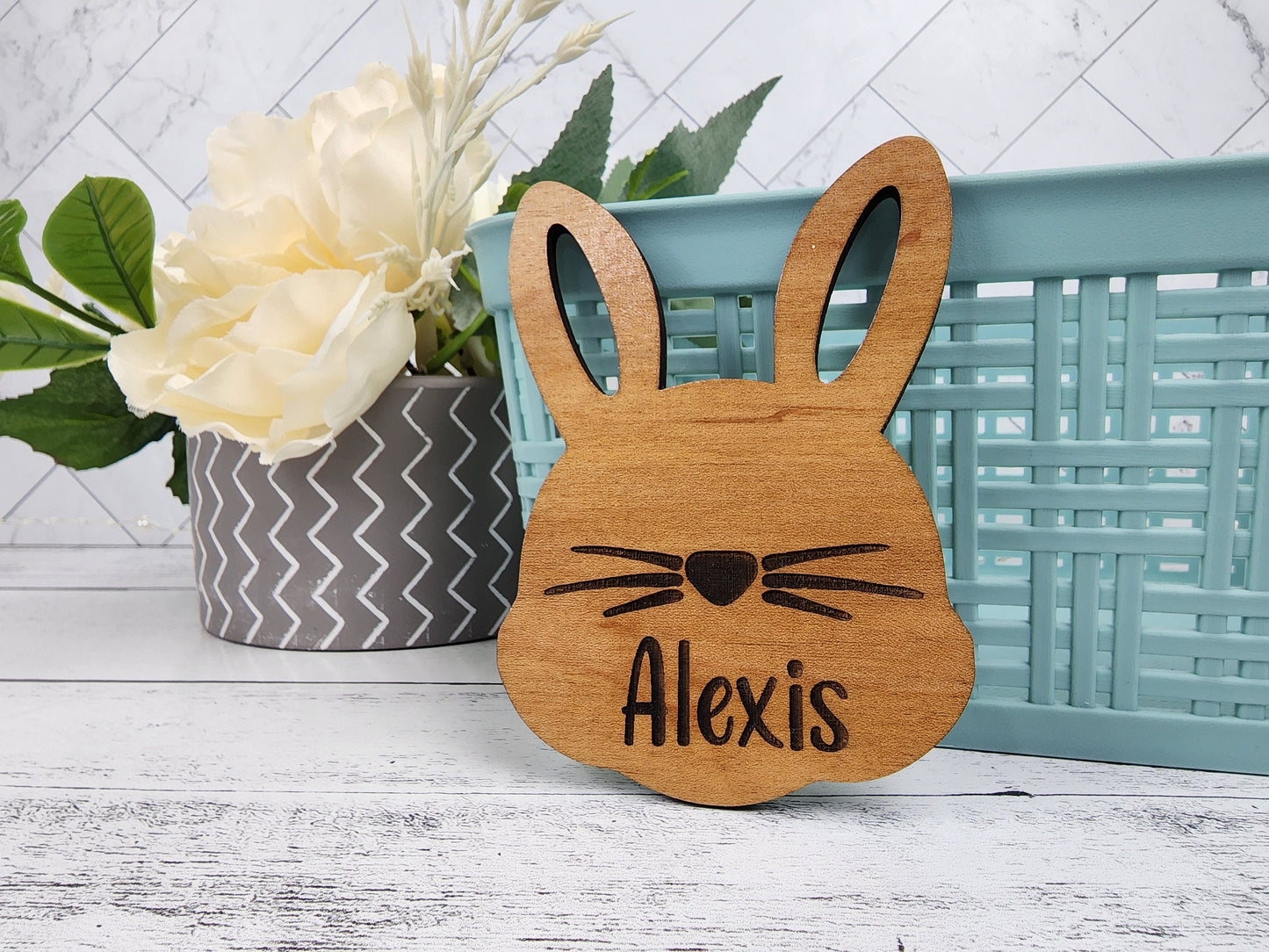 Custom Easter Basket Tag Personalized With Name, Easter Bunny Name Tag for Kids & Family, Engraved Easter Decor Ornament Place Card, Gift