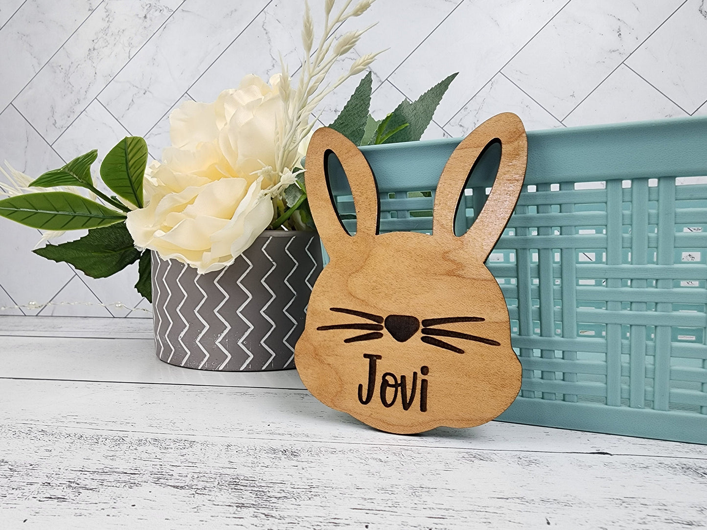 Custom Easter Basket Tag Personalized With Name, Easter Bunny Name Tag for Kids & Family, Engraved Easter Decor Ornament Place Card, Gift