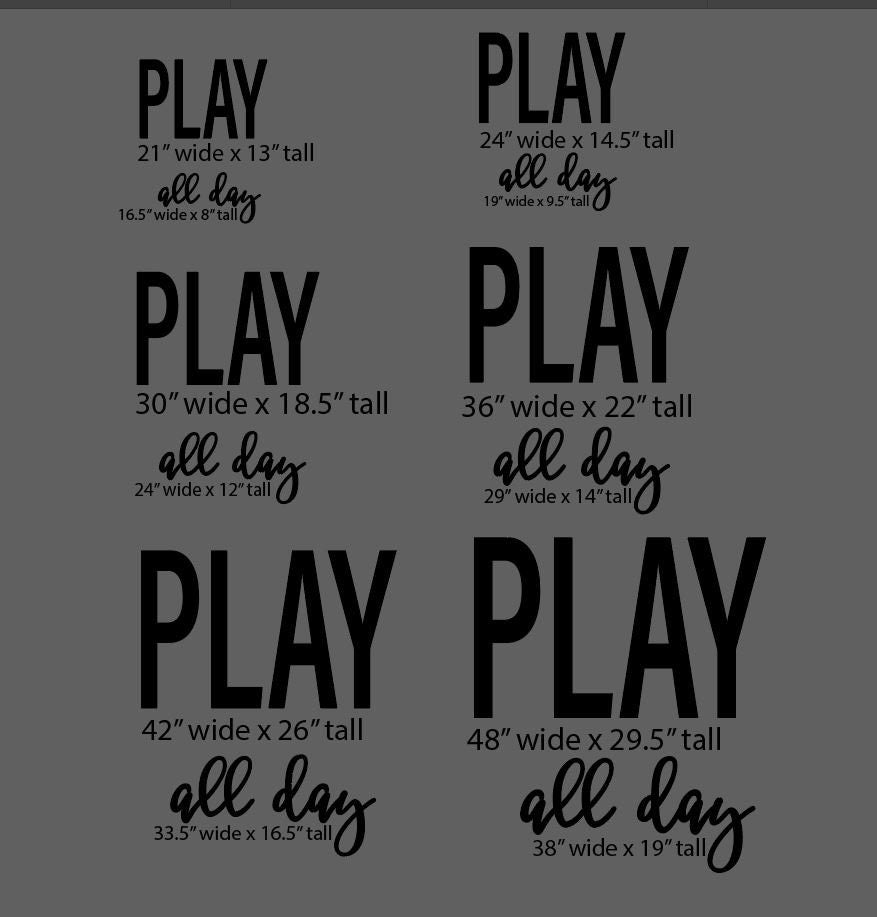 PLAY all day playroom kids sign decor, toy room wall sign wood wall art, recreational room signage, custom wood cut out words & letters