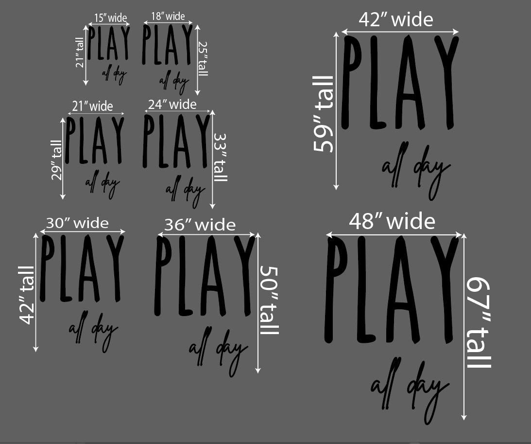 PLAY all day playroom kids toy room decor sign wood wall art, recreational room signage, custom wood cut out words & letters, preschool sign