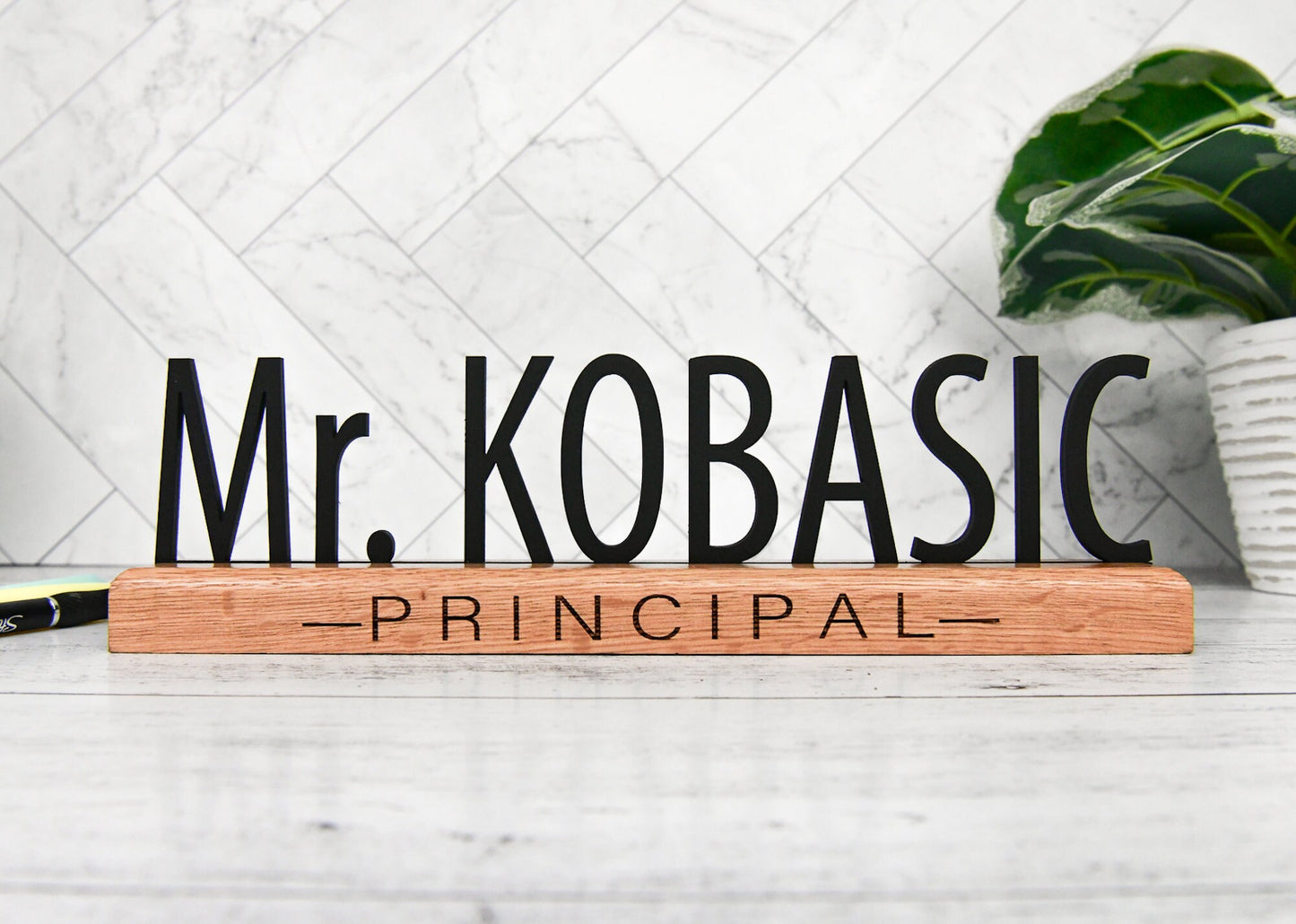 Desk Name Plate for Teacher, Principal, Executive, Custom Company Office Gifts, Personalized Wooden Sign for classroom or office personal