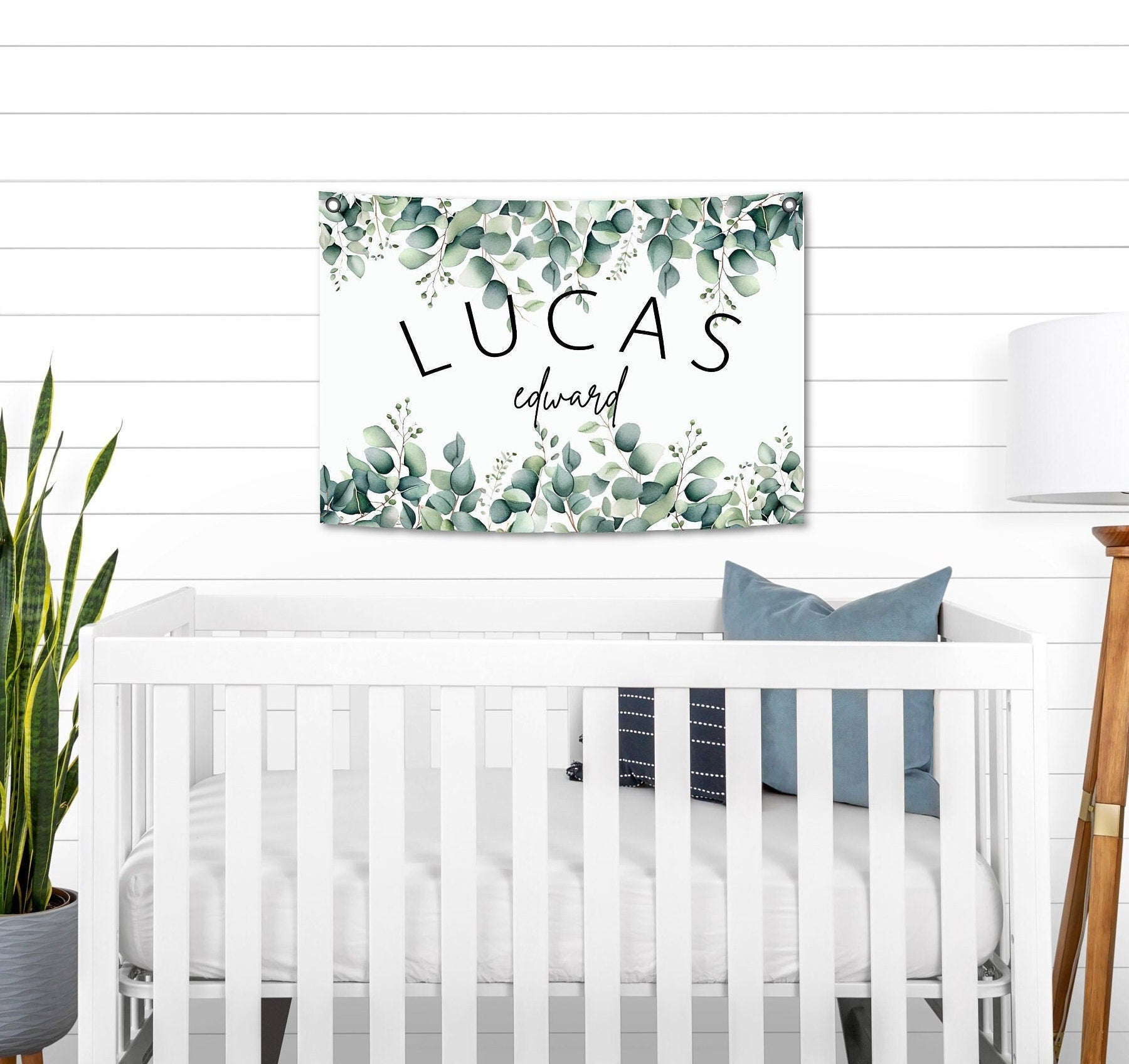 Nursery Name Banner Sign Personalized Canvas, Baby Shower Gift, Custom Name, Neutral Boy Girl Bedroom Wall Decor, Birthday Photo Backdrop