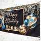 Custom Happy Birthday Banner with Name, Personalized Black & Gold Balloons, Flag Sign, Indoor, Outdoor, Reusable, Milestone, Multiple Sizes