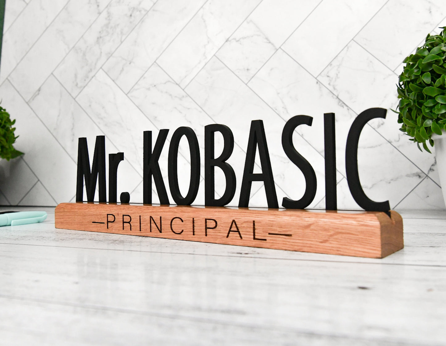 Desk Name Plate for Teacher, Principal, Executive, Custom Company Office Gifts, Personalized Wooden Sign for classroom or office personal