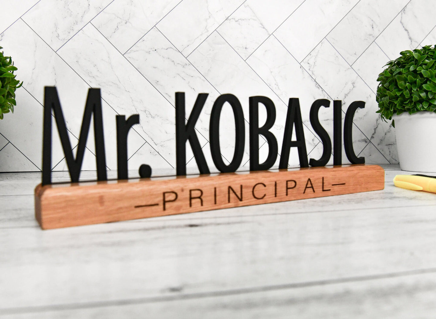 Desk Name Plate for Teacher, Principal, Executive, Custom Company Office Gifts, Personalized Wooden Sign for classroom or office personal