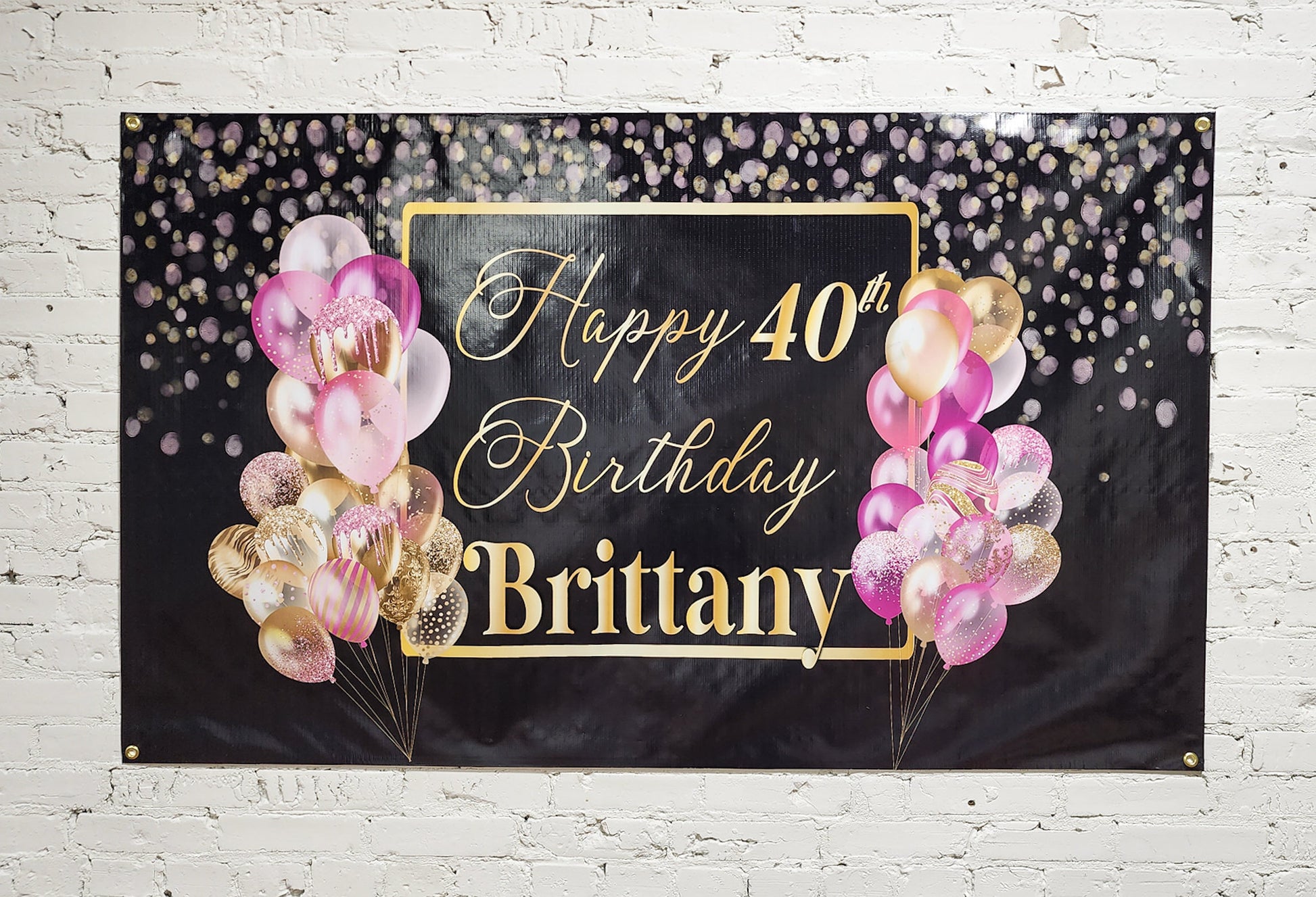 Custom Birthday Banner with Name Personalized, Pink Black Gold, Happy Birthday Flag Sign, Indoor, Outdoor, Reusable Milestone 40th 21st 30th