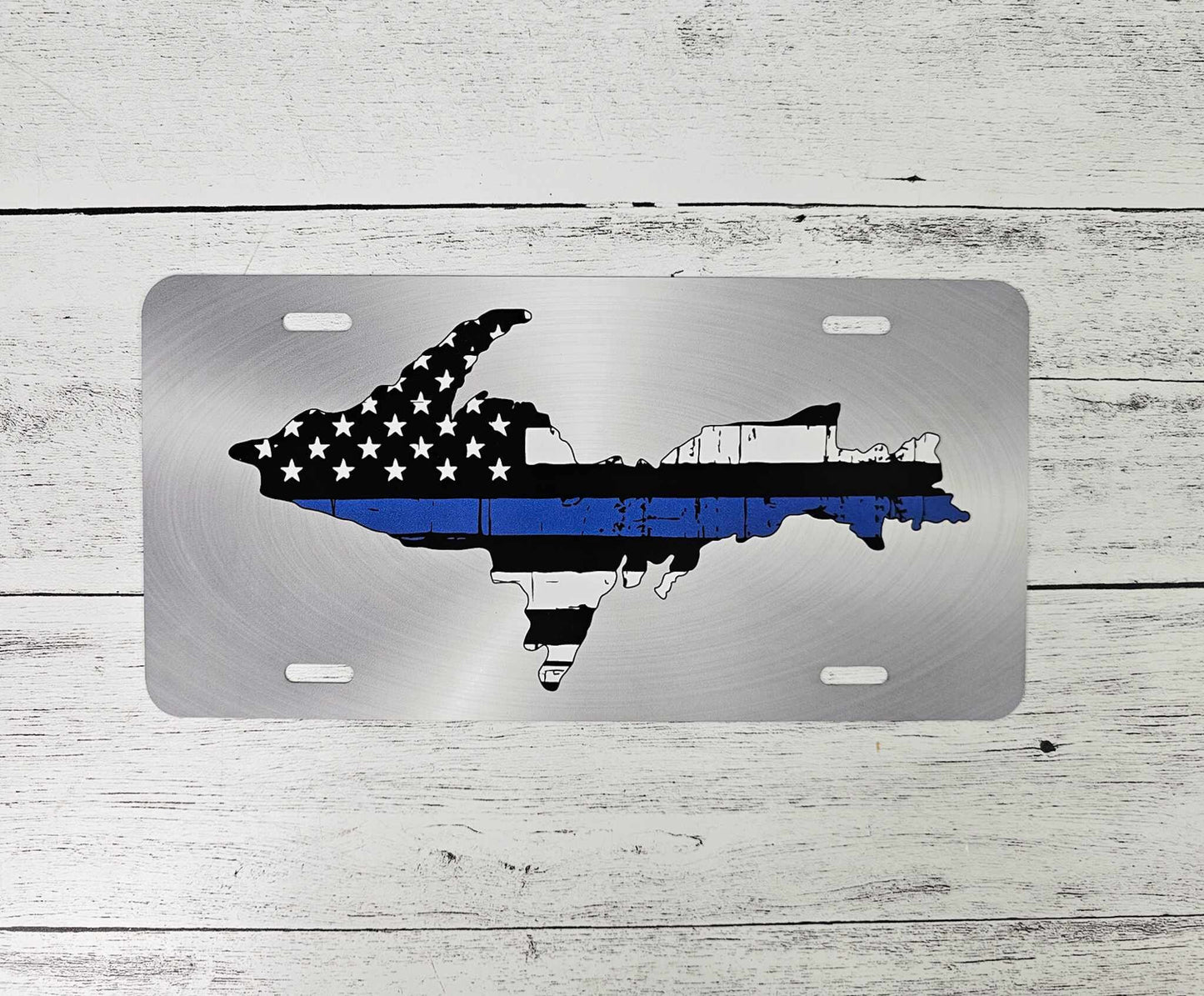 Police Officer Upper Michigan Blue Line License Plate, Gift For Yooper, Upper Peninsula, UP, Law Enforcement Support, aluminum metal