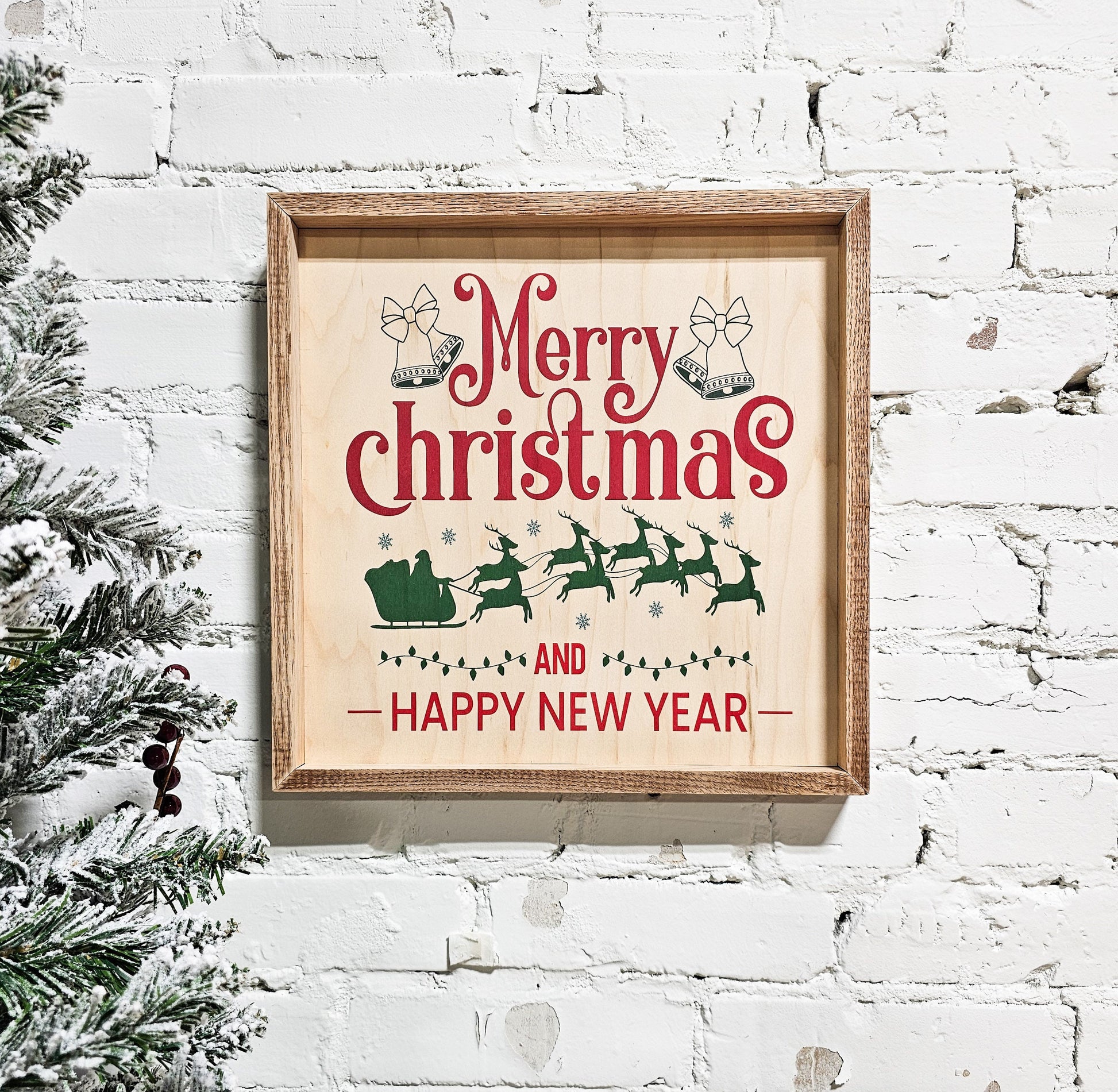 merry christmas and happy new year holiday wooden sign wall decor hanging