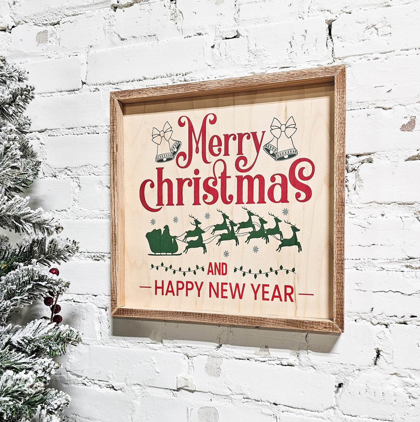 merry christmas and happy new year holiday wooden sign wall decor hanging