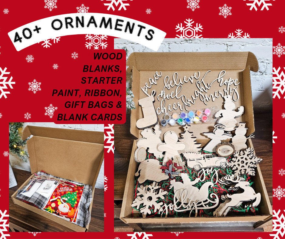 Christmas Wood Ornament Craft Kit, Kids DIY Blank Wooden Shapes, Words, Santa, Snowmen, Reindeer, Santa sleigh, Stocking, Gingerbread, Angel