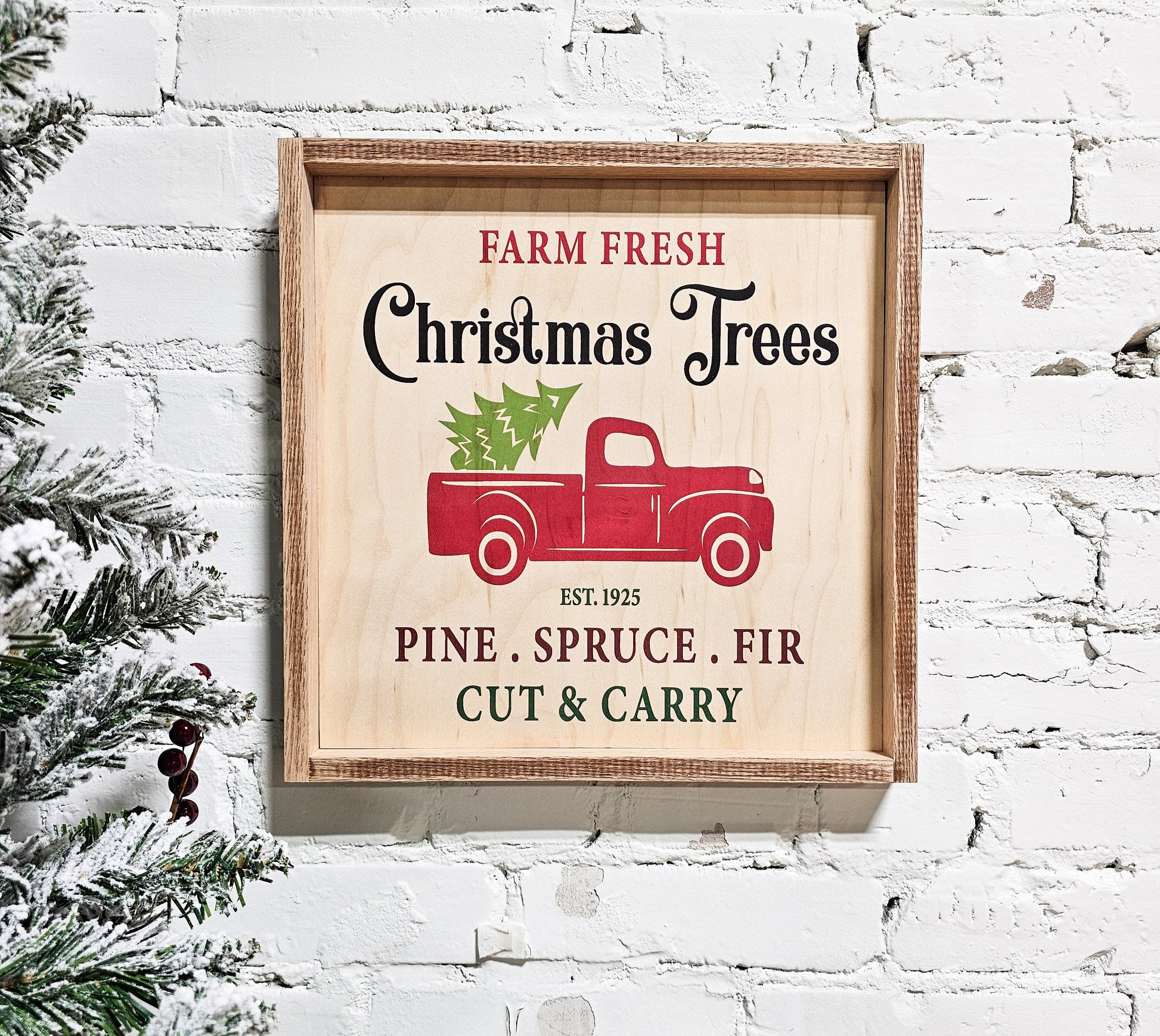 farm fresh christmas trees vintage red truck & tree holiday wooden sign wall decor hanging
