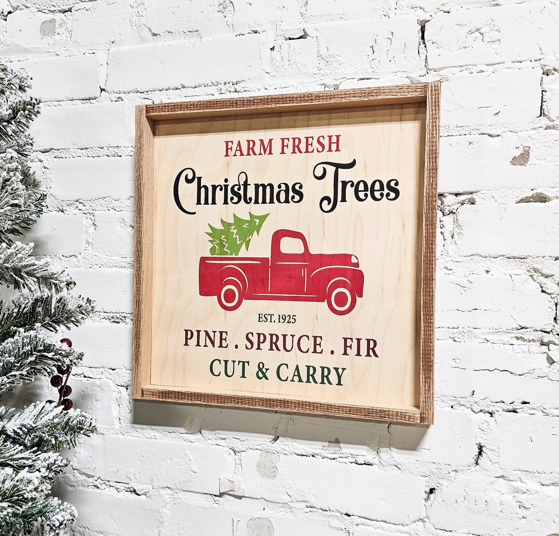 farm fresh christmas trees vintage red truck & tree holiday wooden sign wall decor hanging