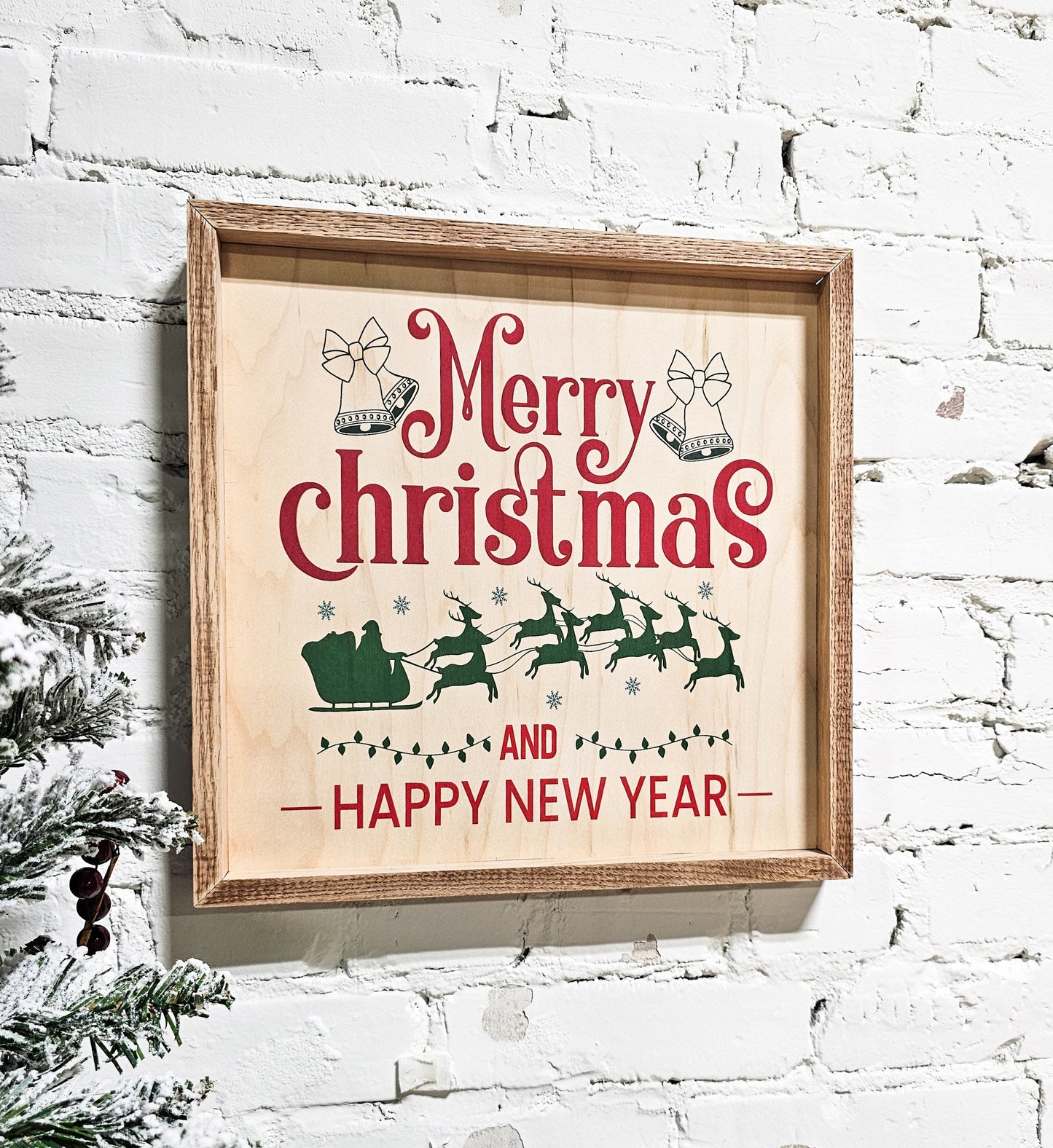 merry christmas and happy new year holiday wooden sign wall decor hanging