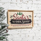 santa&#39;s workshop, handcrafted toys since 1701 wooden framed sign christmas decor, natural wood