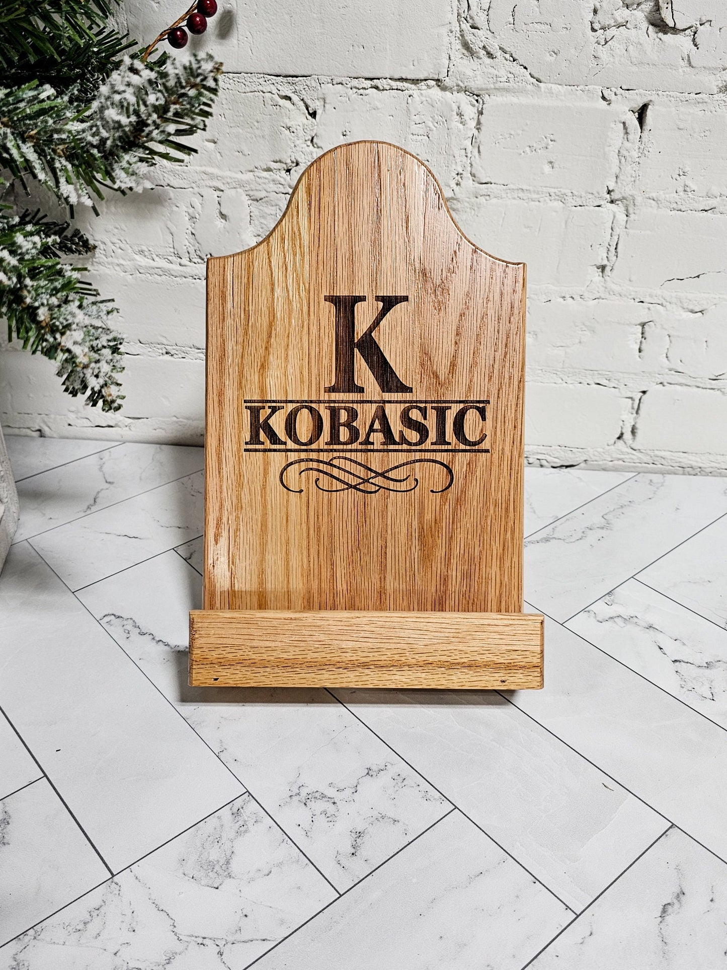 Personalized Gift for Mom or Grandma, Recipe holder or stand, Engraved Custom Tablet stand for counter, Solid Oak Wood, Sourdough Baking