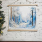 Winter Landscape Wall Art, Snow Draped Trees, Hanging Framed Canvas Decor Sign, Snowy Trail, Simple Minimal, Peaceful Home Decoration