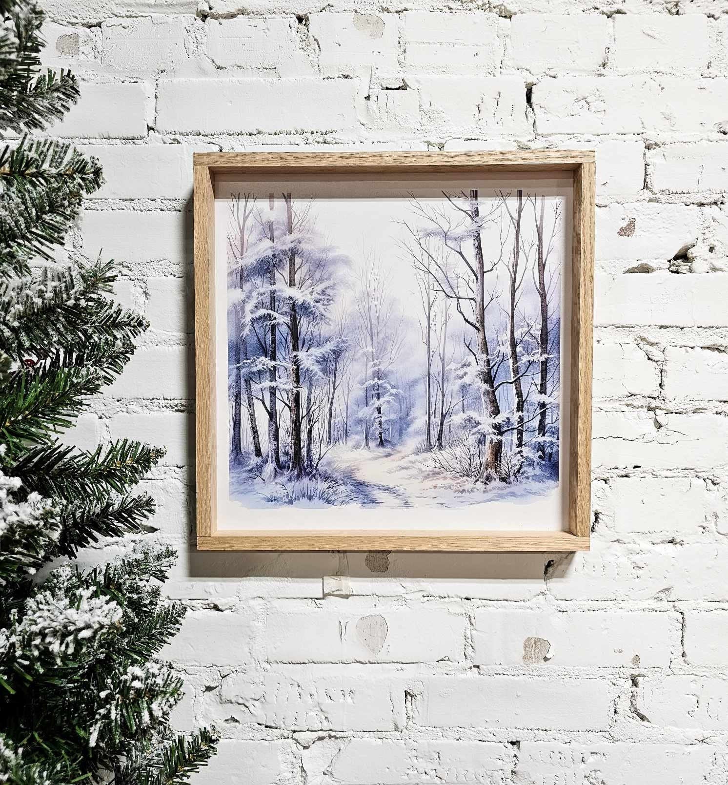 Winter Snowy Landscape Wall Art Hanging Sign, Snow Covered Trees