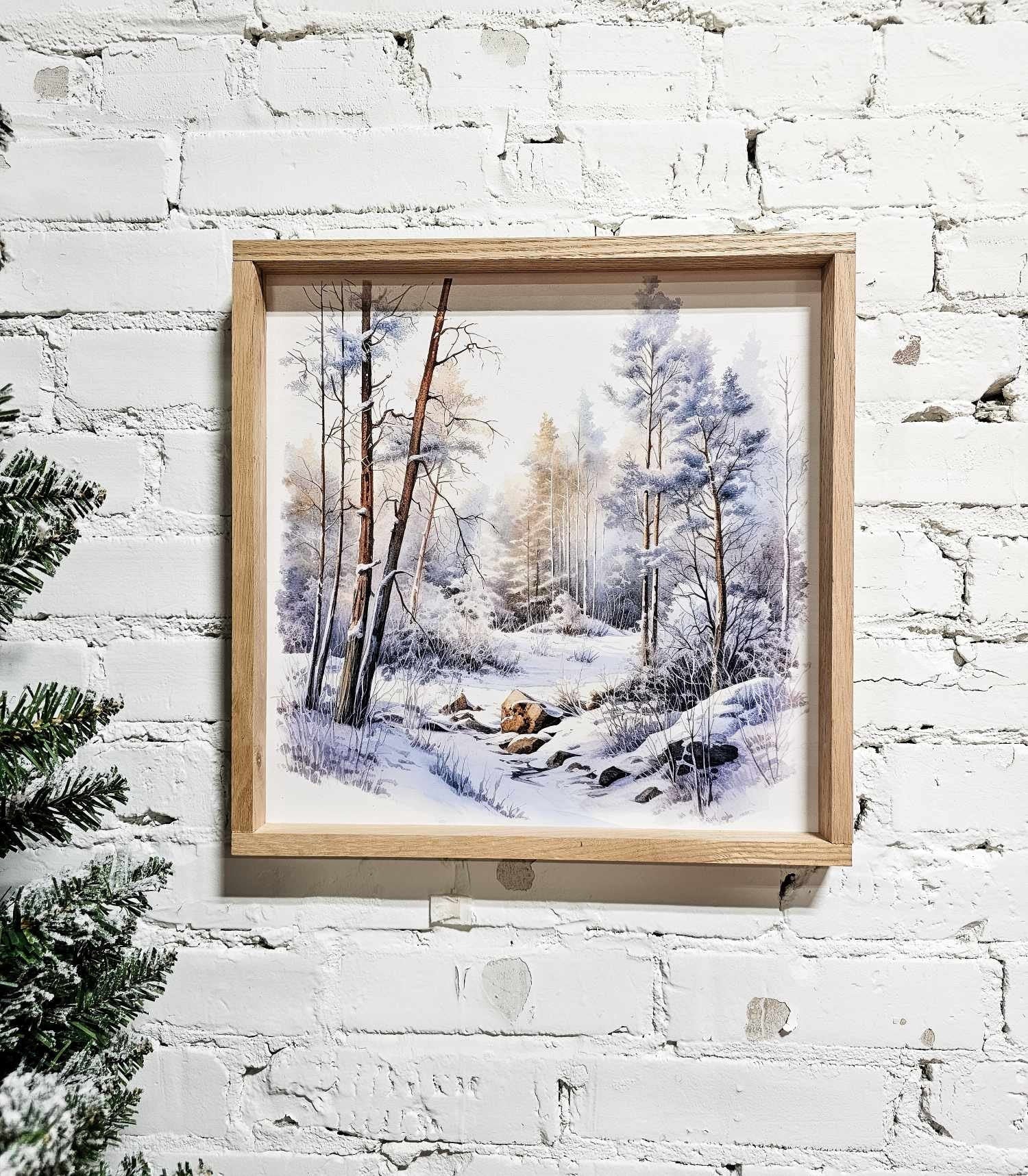 Winter Snowy Landscape Wall Art Hanging Sign, Snow Covered Trees