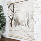 Winter Scene Wall Hanging Canvas, Snowy Trees, Cozy Christmas Vintage, Nostalgic Feel, Framed Wood & Rope, Simple, Easy to hang Lightweight