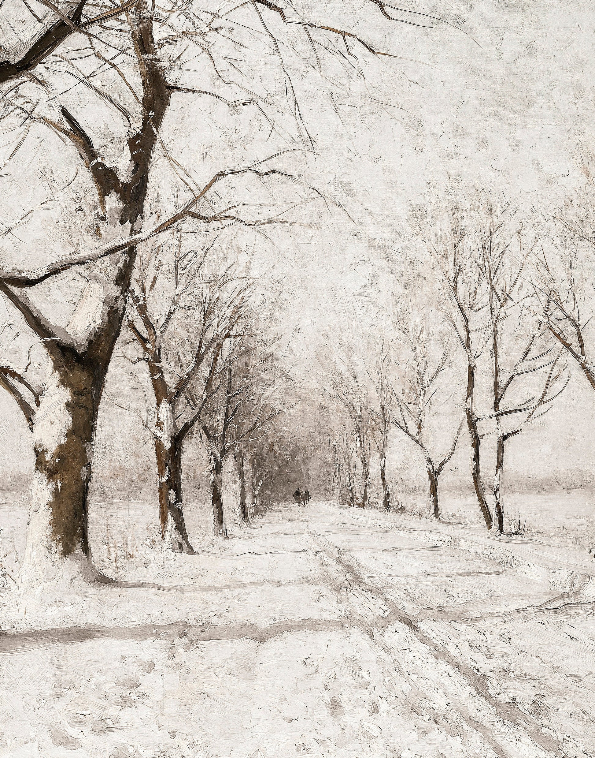 tranquil, peaceful, snowy winter scene, vintage, nostalgic, christmas feeling hanging canvas wall art