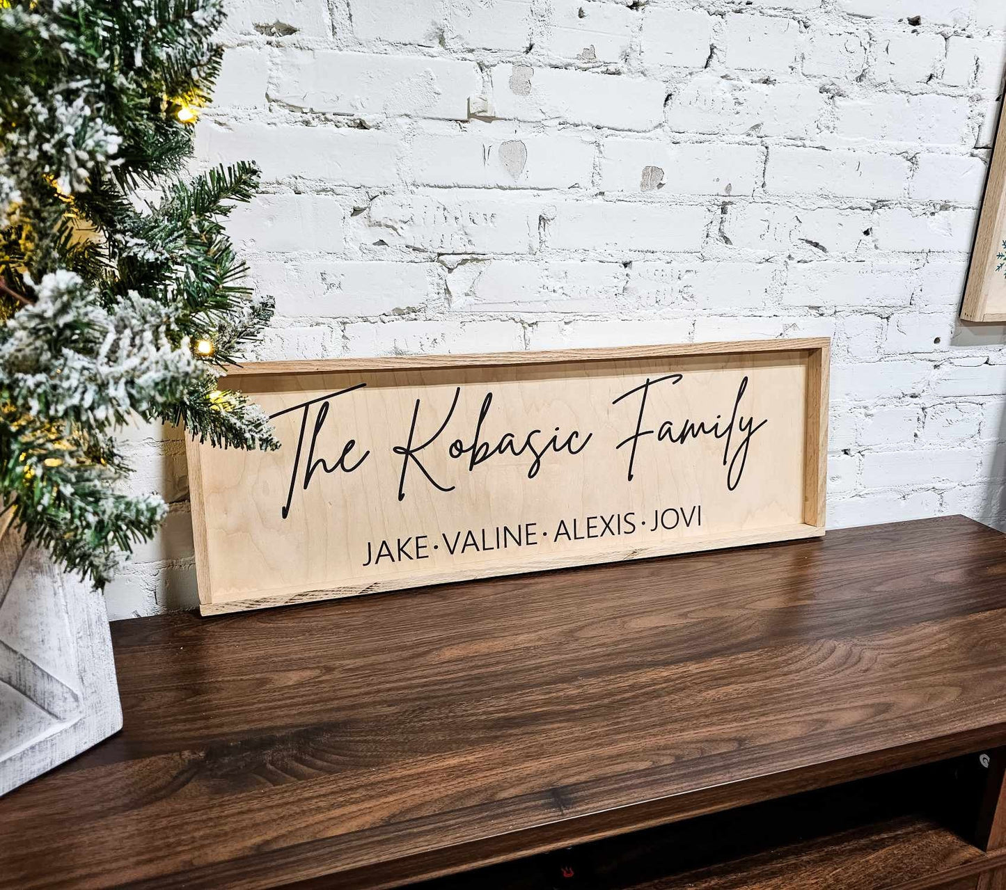 Personalized Family Last Name Wooden Sign for Wall Home Decor, Custom with first names, Framed Sign Christmas or Anniversary Gift For Couple