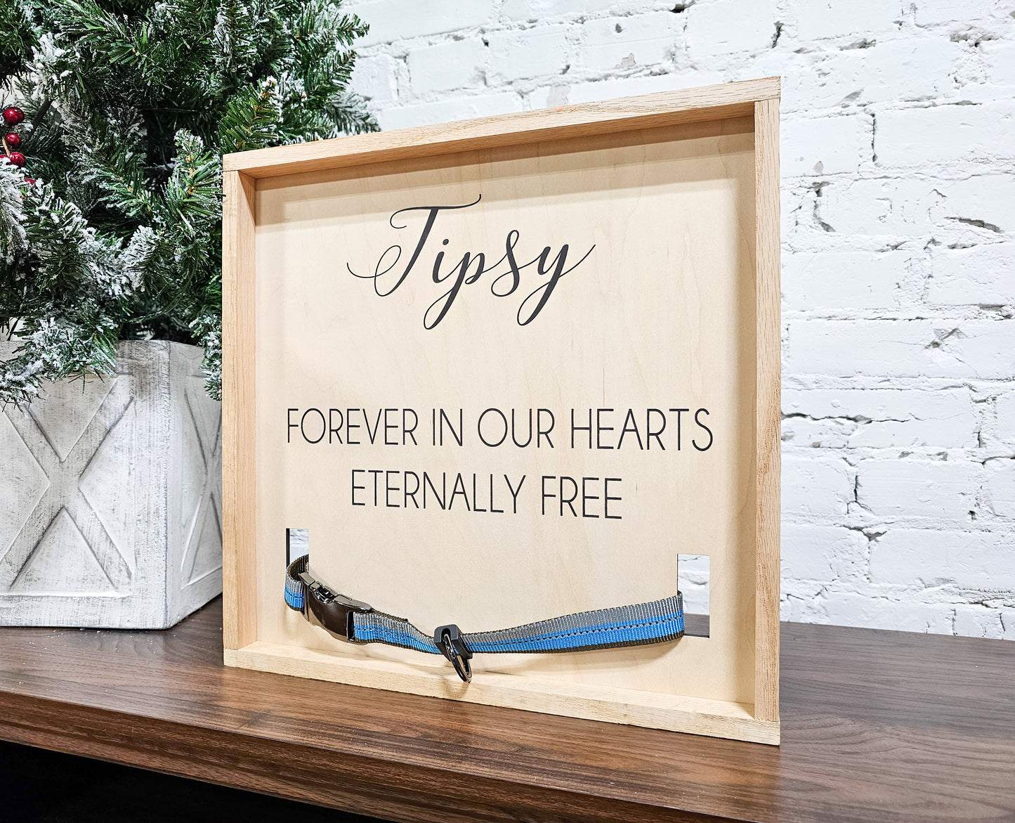 Pet Loss Memorial Sign, Personalized with Name & spot for collar, Sympathy Gift for Dogs, Cats, Keepsake Framed Wooden Wall Sign