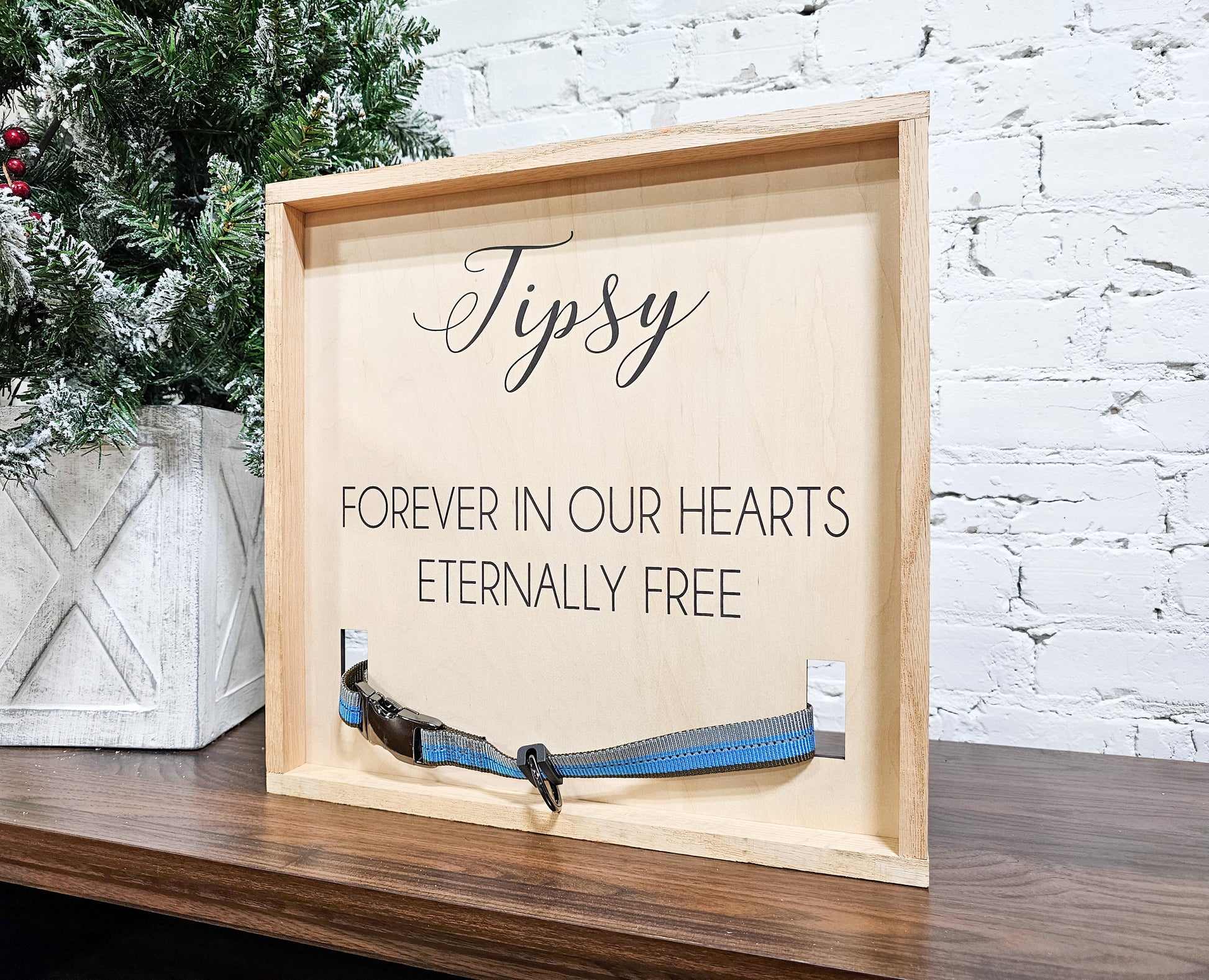 Pet Loss Memorial Sign, Personalized with Name & spot for collar, Sympathy Gift for Dogs, Cats, Keepsake Framed Wooden Wall Sign