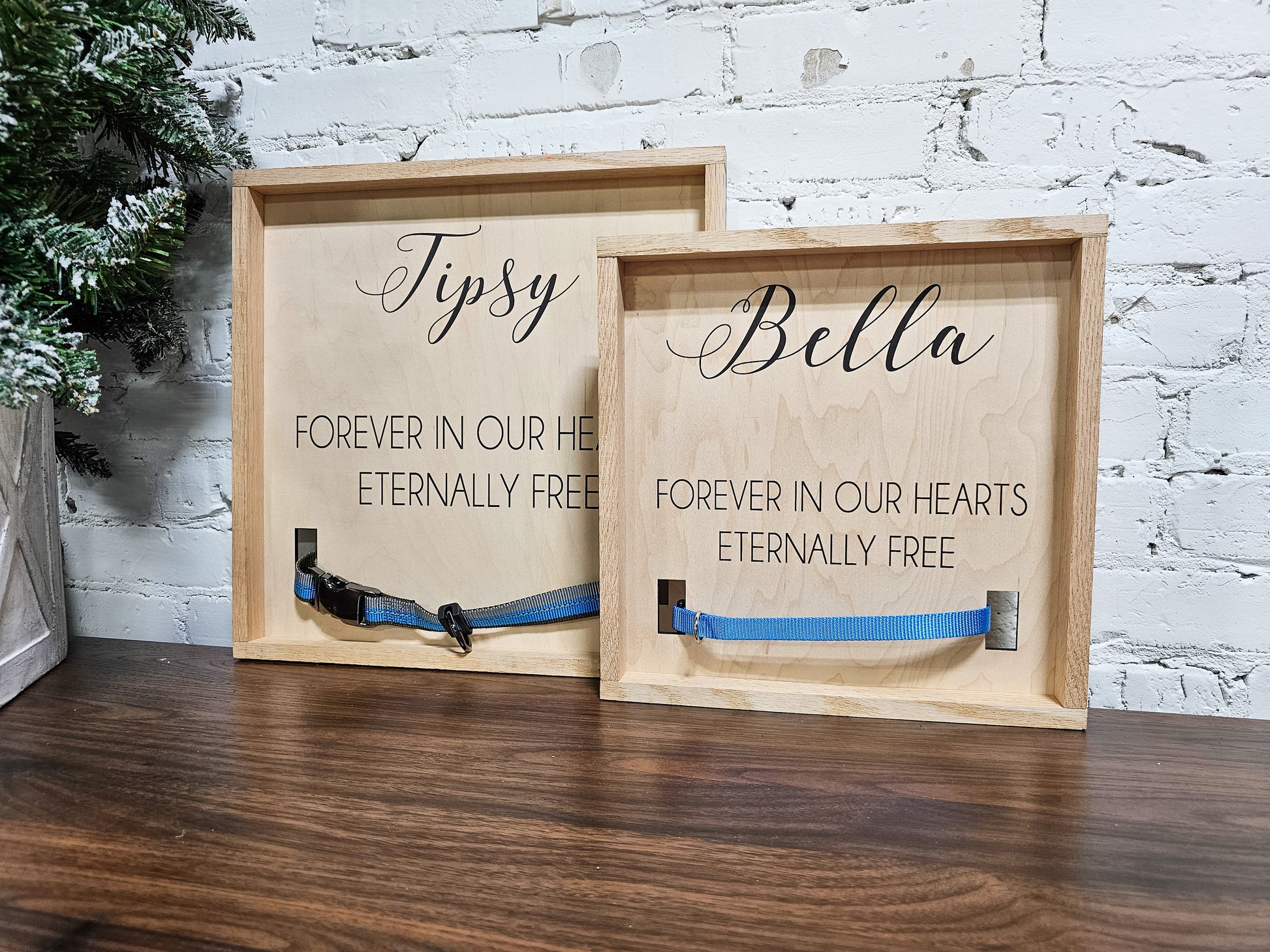 Pet Loss Memorial Sign, Personalized with Name & spot for collar, Sympathy Gift for Dogs, Cats, Keepsake Framed Wooden Wall Sign