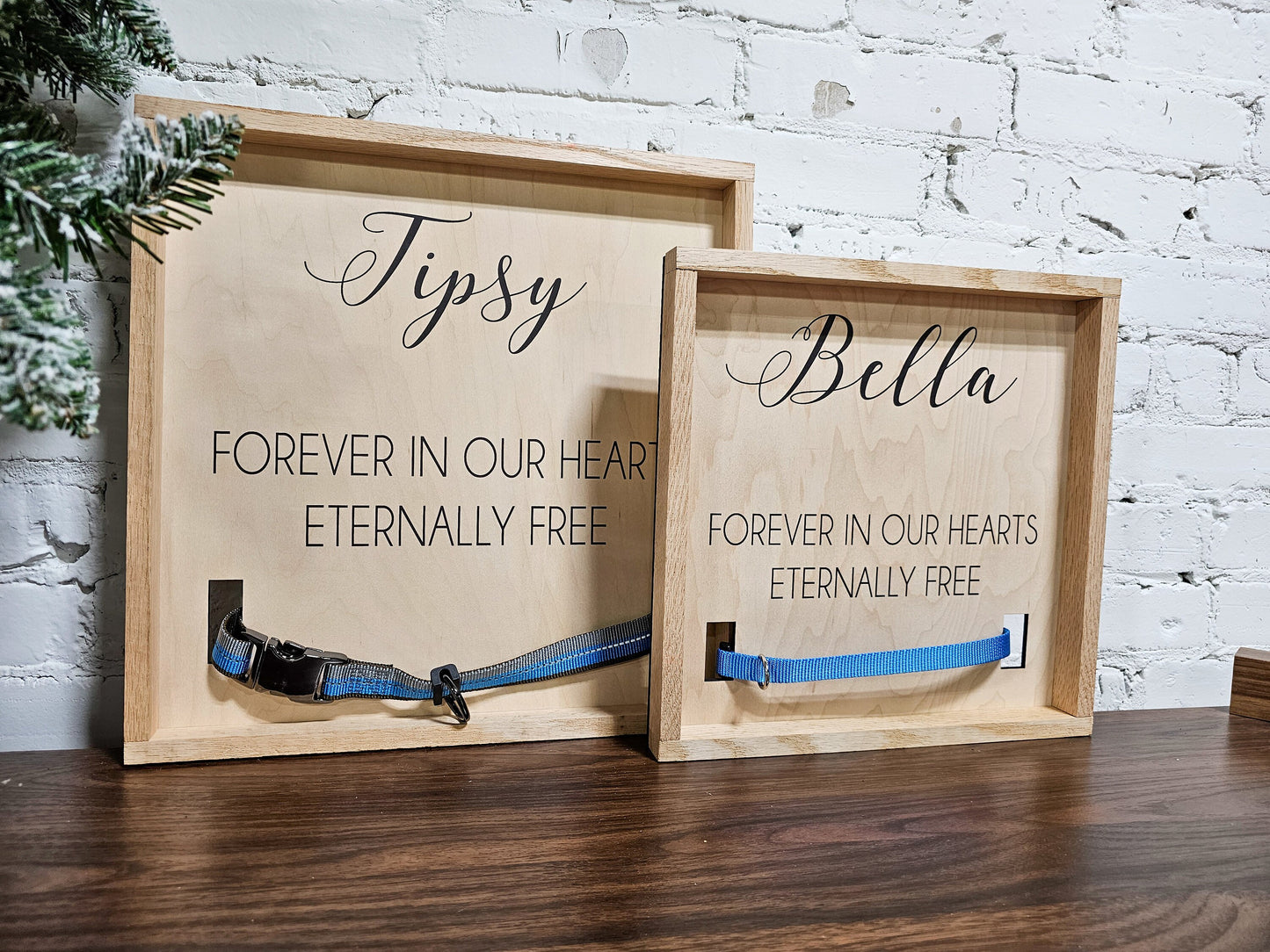 Pet Loss Memorial Sign, Personalized with Name & spot for collar, Sympathy Gift for Dogs, Cats, Keepsake Framed Wooden Wall Sign