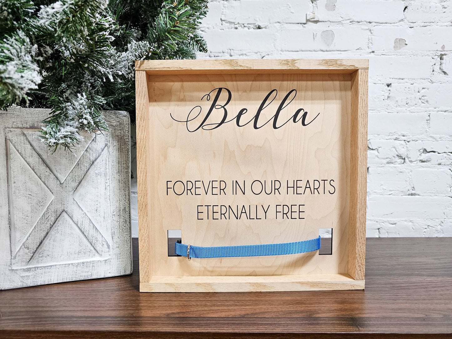 Pet Loss Memorial Sign, Personalized with Name & spot for collar, Sympathy Gift for Dogs, Cats, Keepsake Framed Wooden Wall Sign